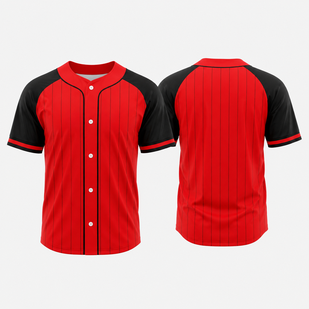 Red pinstripe baseball jersey front and back