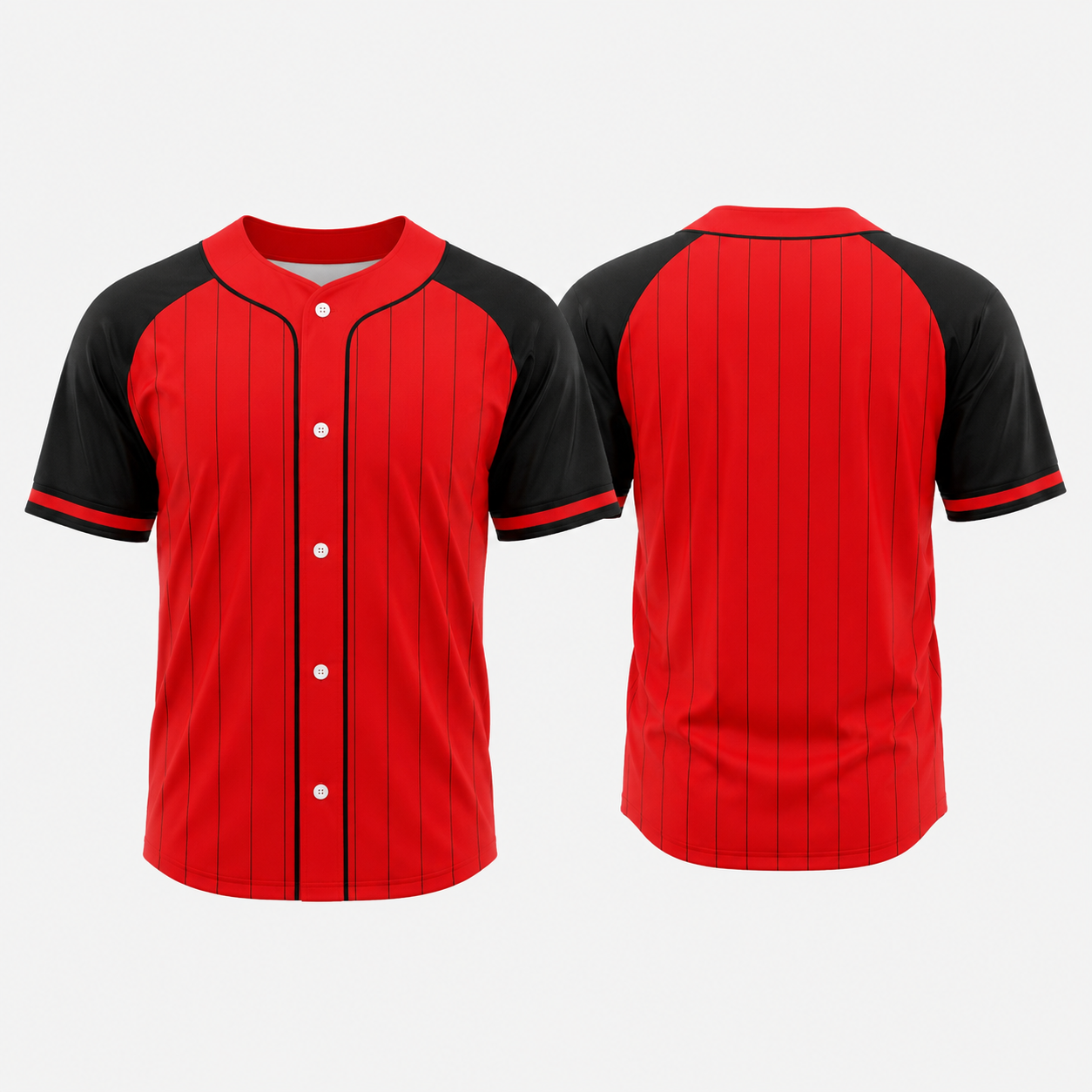 Red pinstripe baseball jersey front and back