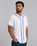 White baseball jersey with blue piping
