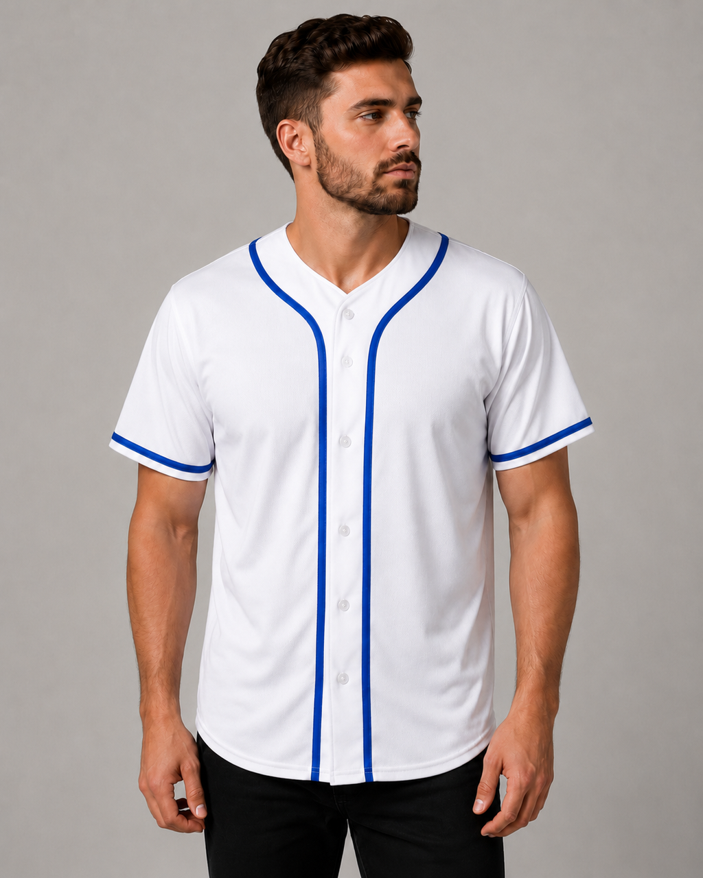 White blue piping jersey detail
