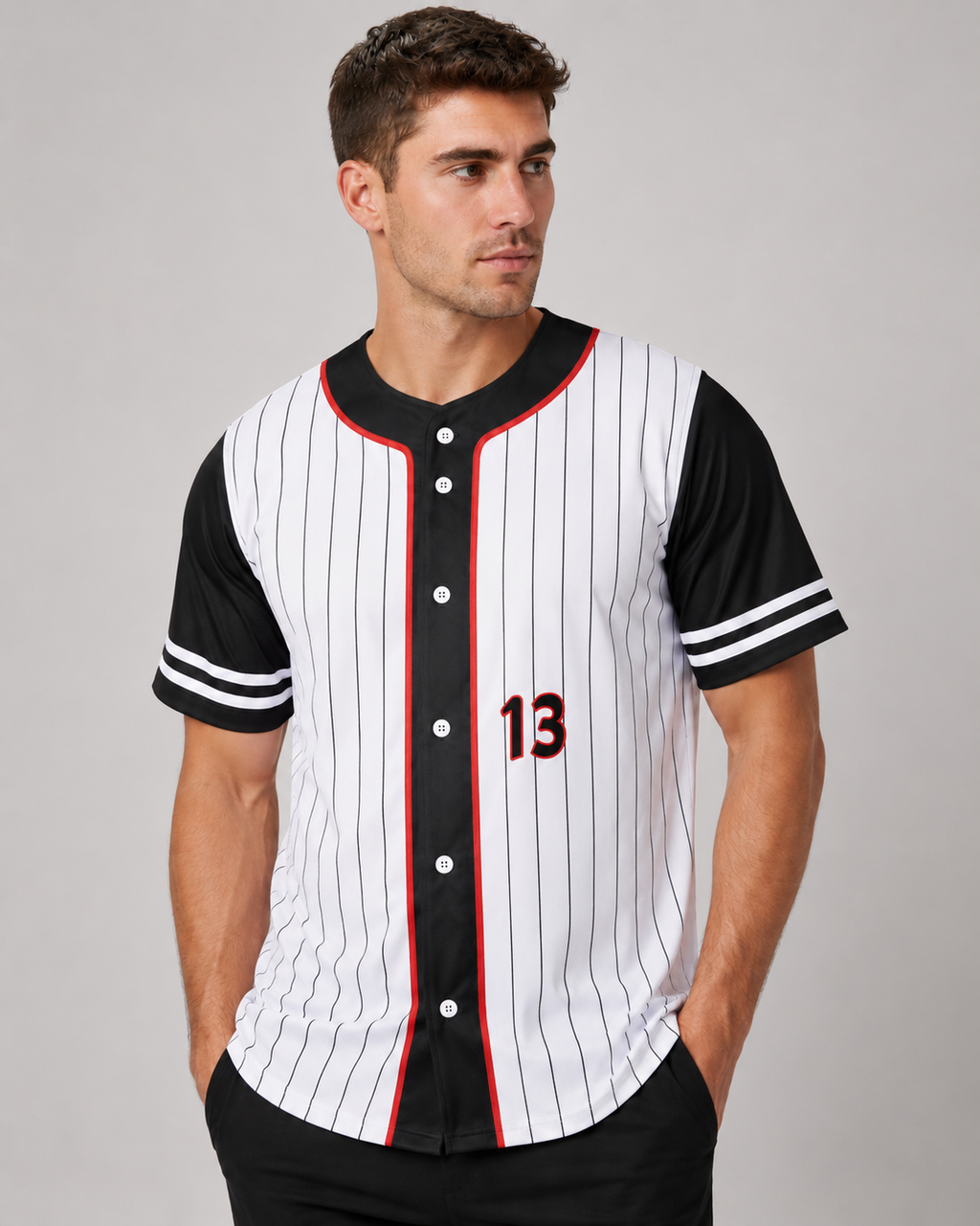 Pinstripe number 13 jersey detail
